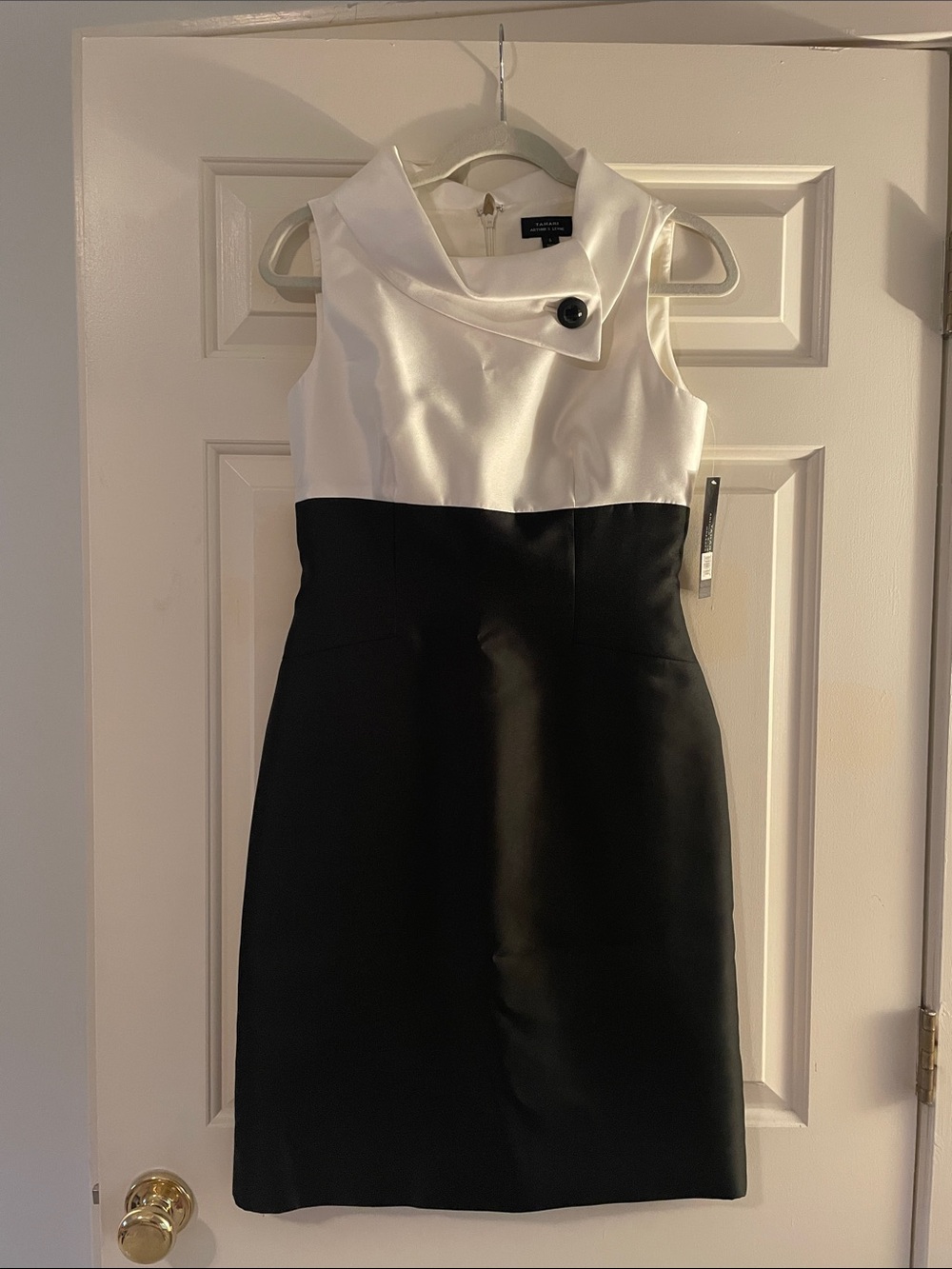 Tahari Two-Tone Satin Dress with Button Collar